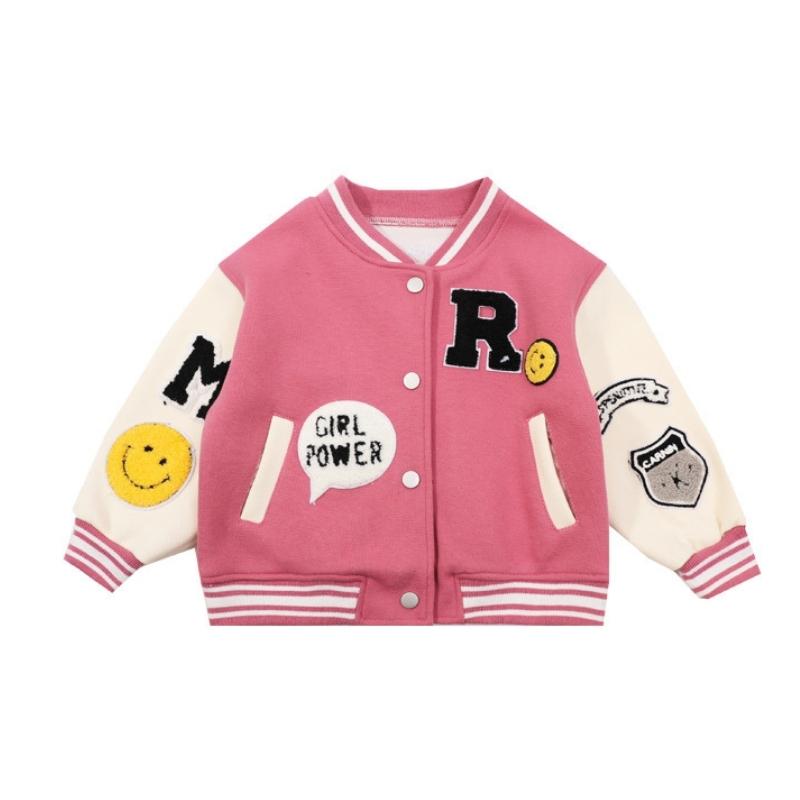 Kids woolen flocking Smile embroidery Baseball Jacket blouson キッズ ユニセックス 男女兼用 スマイル&レターロゴ刺繍スタジャン ジャンパー ジャケット ブルゾン